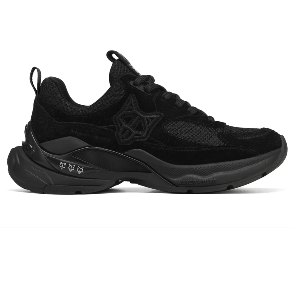 NAKED WOLFE SUPER DOUBLE BLACK SUEDE SNEAKERS